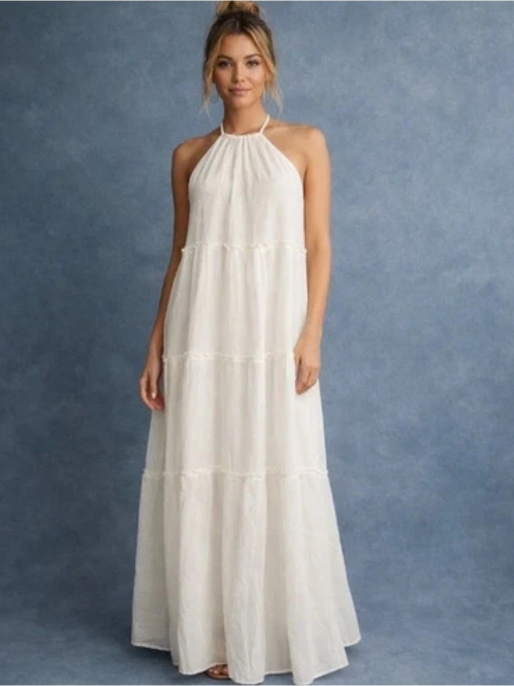Abercrombie & Fitch - Cream Tiered Halter Maxi Dress Resort Wear - Size M